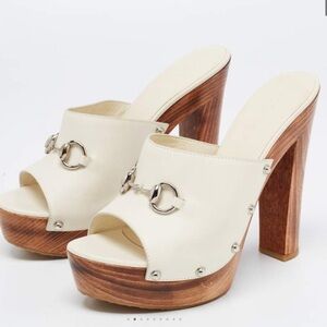 GUCCI Leather Horsebit Wooden Clogs